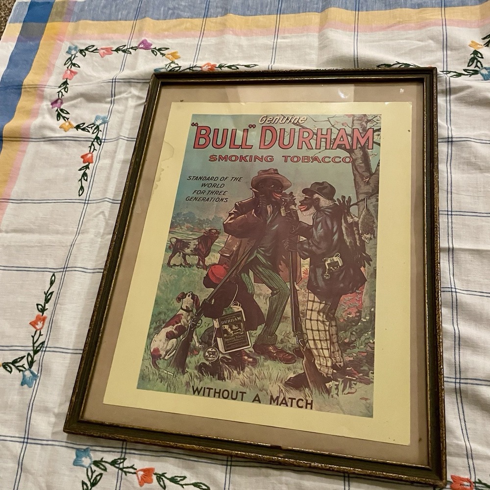 Vintage Bull Durham Smoking Tobacco 18.5"x13.5" Poster Sign Black Americana - Picture 1 of 6